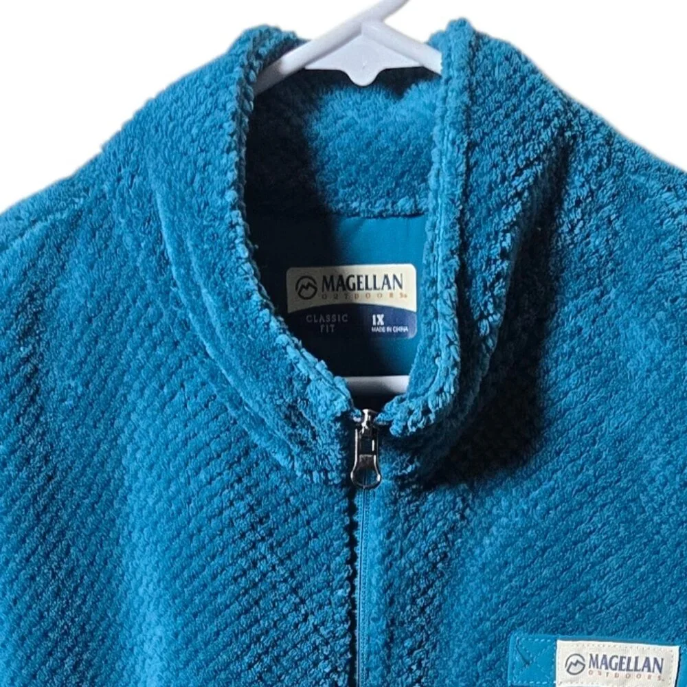 Magellan Outdoors Fleece Pullover Mens 1X Teal Quarter Zip Fishing Jacket